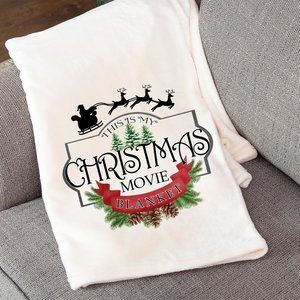Christmas Movie Fleece blanket, 50x60 inches, cream light-weight fleece, Holiday
